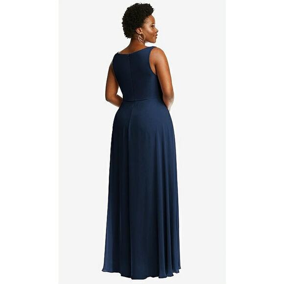 After Six New Women's 1549 Deep V Neck Chiffon Maxi Dress Midnight Navy Size 10R - Picture 2 of 10